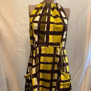 Vintage Yellow and Brown Halter Dress